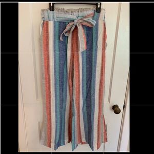 XL Indigo Rein Wide-Leg Striped Cropped Pants